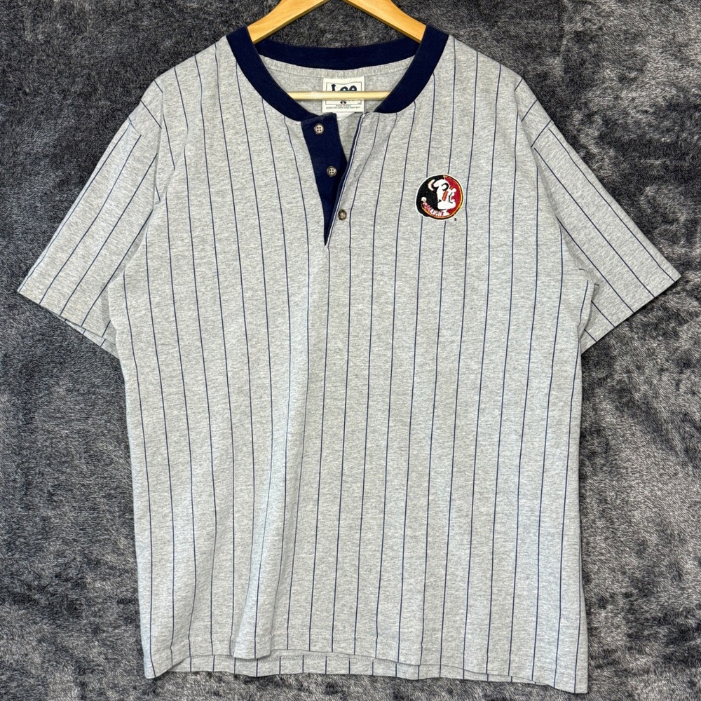 Vintage 90s FSU Seminoles Henley T-Shirt Mens Large Pinstripe Gray Baseball